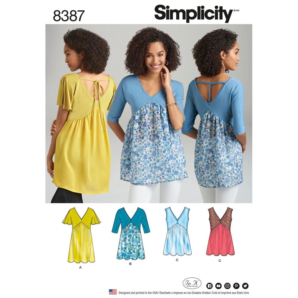 Simplicity Misses' Knit and Woven Top with Back Interest 8387 Size XXS-XXL